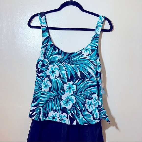 NWT Azul Swim Dress Swimsuit Padded Side Tie Tropical Print Sz 16 Gorgeous - Picture 2 of 7